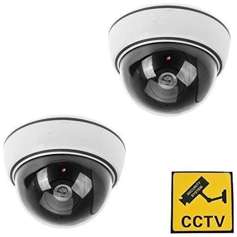 Videocamera Di Sicurezza Fittizia Di Sorveglianza Led Lampeggiante Rosso 2x Esterna Falso Coperta Imitazione Della Cupola Di Ir Cctv Lampeggiante Con Avviso Sticker - Bianco - Foto 1