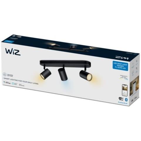 Applique Da Soffitto Led Dimmerabile Cct Smart Wi-fi+bluetooth 4.9w 3 Faretti Imageo Nero 123x440x105 Mm Metallo - Foto 1