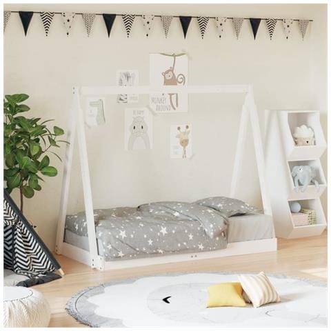 Giroletto per Bambini Bianco 70x140cm in Legno Massello di Pino - Foto 1