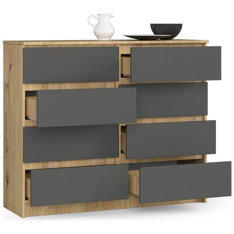Cassettiera K120, 8 cassetti, 120x40x99 cm, Colore Quarcia Artisan e Grigia Grafite - Foto 2