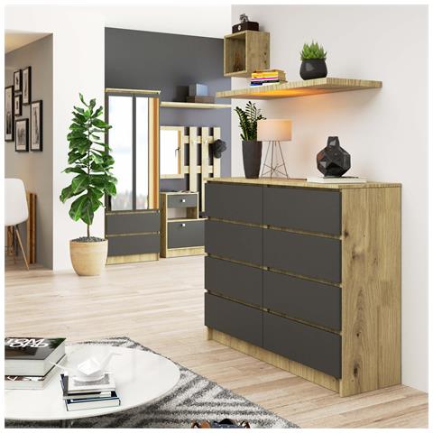 Cassettiera K120, 8 cassetti, 120x40x99 cm, Colore Quarcia Artisan e Grigia Grafite - Foto 4