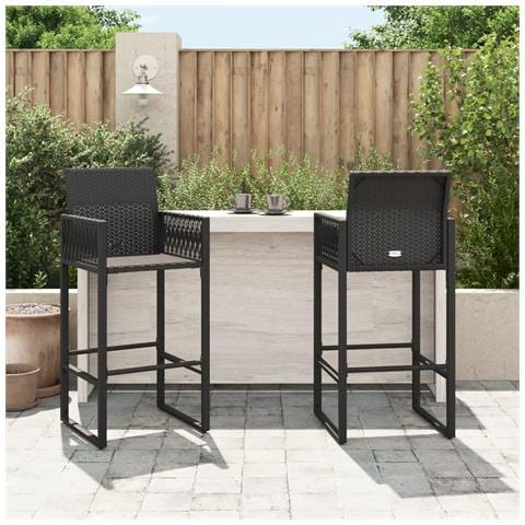 Sgabelli Da Bar Da Giardino 2 Pz In Polyrattan Nero - Foto 3