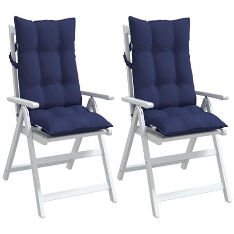 Cuscini Sedia Schienale Alto 2 Pz Blu Marino In Tessuto Oxford - Foto 3