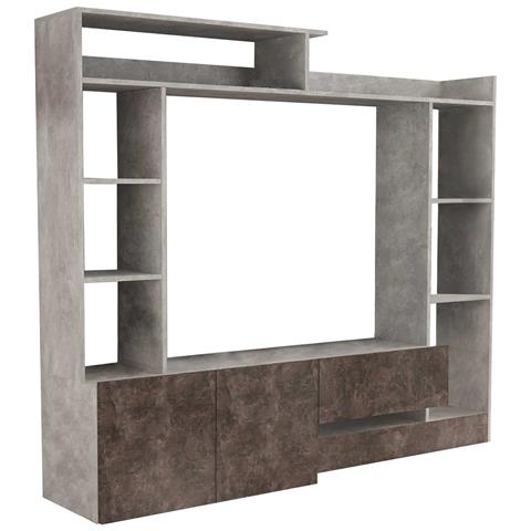 Parete Attrezzata Porta Tv Da Interno Soggiorno In Legno Nobilitato Bilaminato Ponte Vecchio - Grigio Effetto Cemento E Grigio Scuro Effetto Cemento - Foto 1