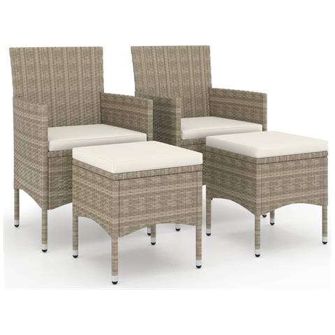 Set Sedie Da Giardino Con Poggiapiedi 4 Pz In Polyrattan Beige - Foto 1