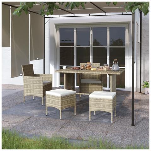 Set Sedie Da Giardino Con Poggiapiedi 4 Pz In Polyrattan Beige - Foto 8