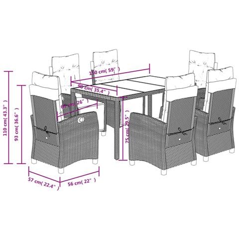 Set da Pranzo da Giardino 7 pz con Cuscini in Polyrattan Grigio - Foto 2