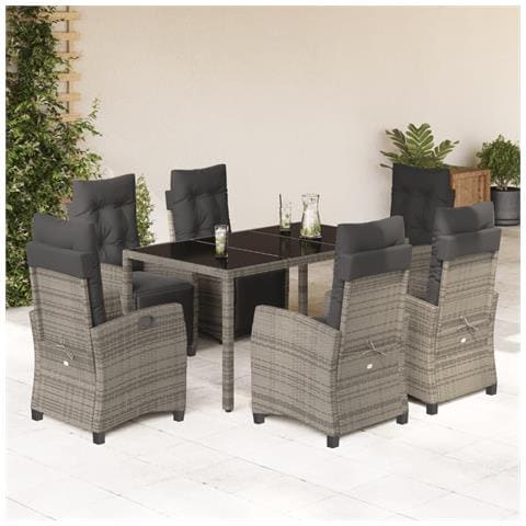Set da Pranzo da Giardino 7 pz con Cuscini in Polyrattan Grigio - Foto 10