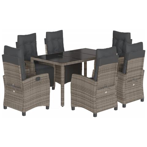 Set da Pranzo da Giardino 7 pz con Cuscini in Polyrattan Grigio - Foto 1