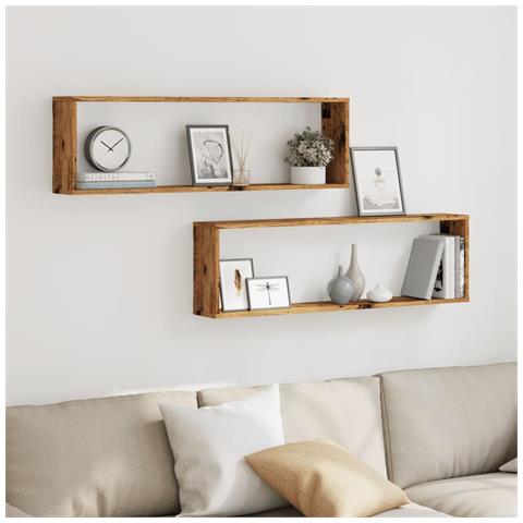 Mensole Parete A Cubo 2 Pz Legno Vecchio 100x15x30cm Truciolato - Foto 3