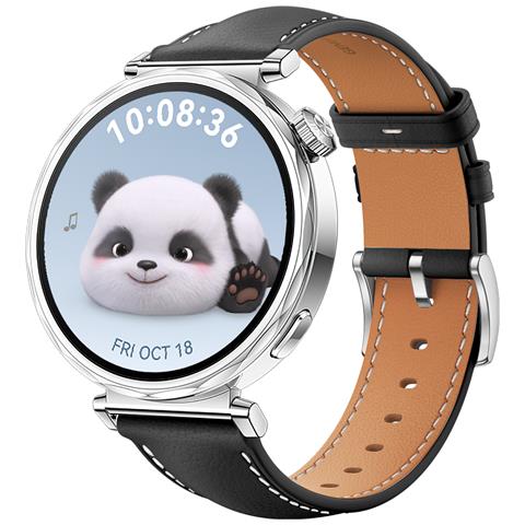 Cinturino In Vera Pelle Per Huawei Watch Gt5 - 18mm Black + Silver - Foto 1