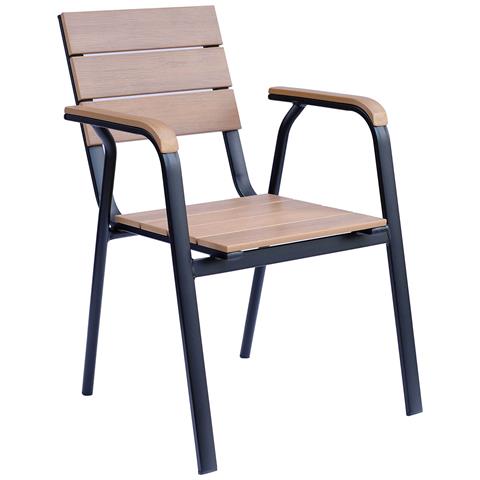 Tavolo Da Giardino Quadrato In Alluminio 75x75 Cm E 4 Sedie Con Braccioli In Alluminio E Legno 843