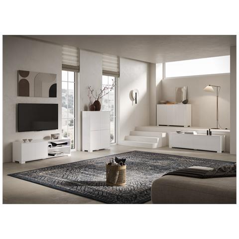 Porta Tv 2 Ante Con Vano A Giorno 150x40x40 Cm Lumina Bianco Lucido - Foto 2