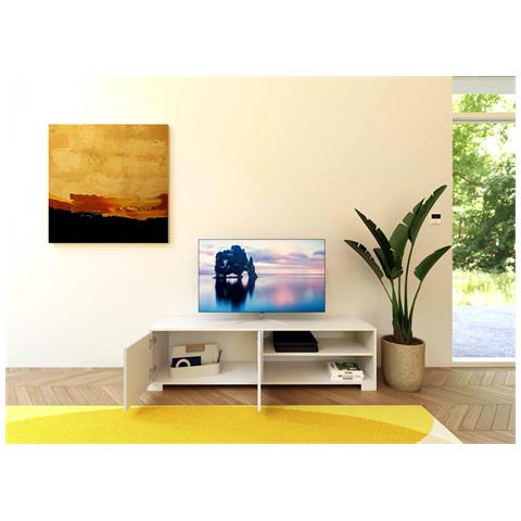 Porta Tv 2 Ante Con Vano A Giorno 150x40x40 Cm Lumina Bianco Lucido - Foto 5