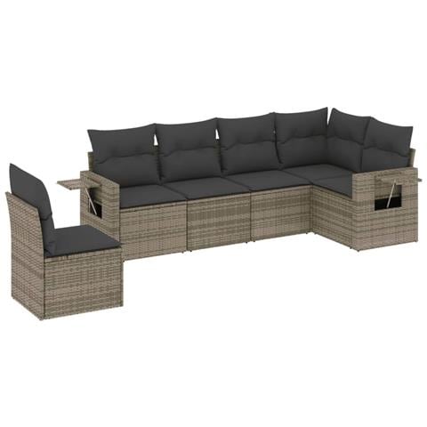 Set Divano Da Giardino 6 Pz Con Cuscini Grigio In Polyrattan - Foto 2