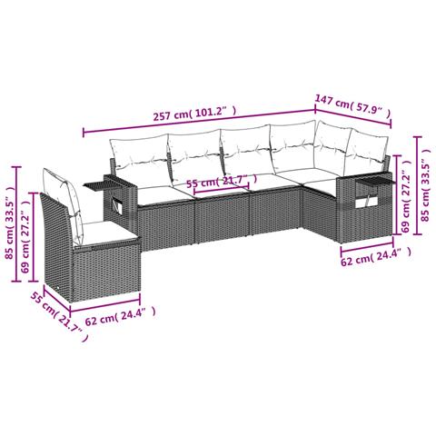 Set Divano Da Giardino 6 Pz Con Cuscini Grigio In Polyrattan - Foto 3