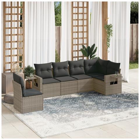 Set Divano Da Giardino 6 Pz Con Cuscini Grigio In Polyrattan - Foto 1