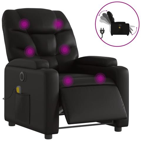 Poltrona Massaggiante Reclinabile Elettrica Nera In Similpelle - Foto 2