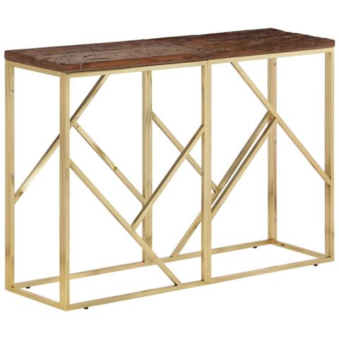 Tavolino Consolle Dorato Acciaio Inox E Traverse Legno Massello - Foto 1