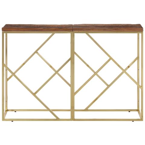 Tavolino Consolle Dorato Acciaio Inox E Traverse Legno Massello - Foto 2