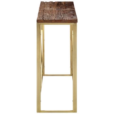 Tavolino Consolle Dorato Acciaio Inox E Traverse Legno Massello - Foto 3