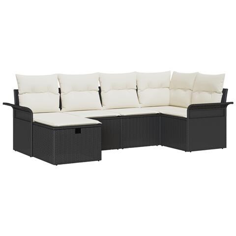 Set di Divani da Giardino a 6 Pezzi con Cuscini Polyrattan Nero, Divano a 2 Posti da Giardino con Storage e Cuscini Polyrattan Nero - Foto 1