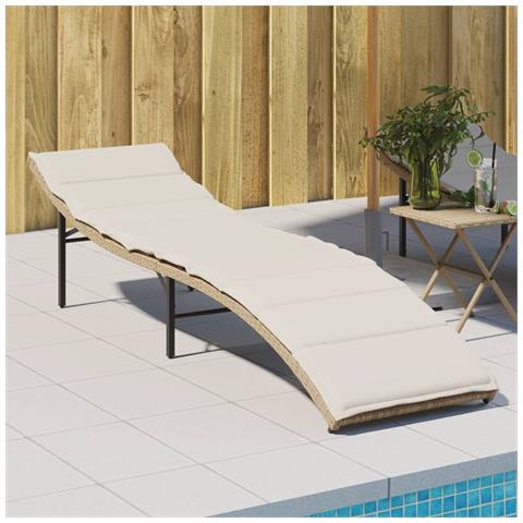 Lettino Prendisole con Cuscino Beige 55x199x50 cm in Polyrattan - Foto 2