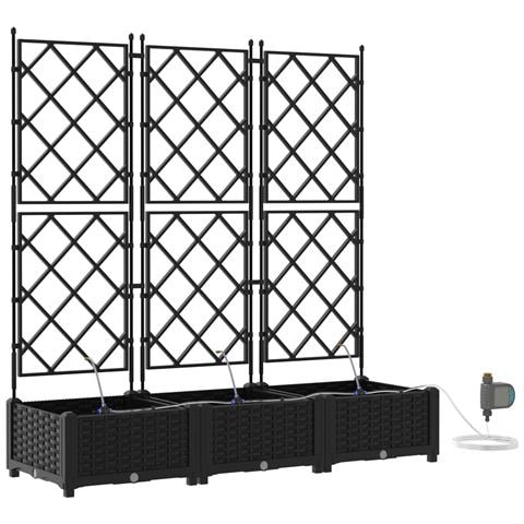 Vasi da Giardino con Sistema di Irrigazione 3 pz Nero - Foto 1