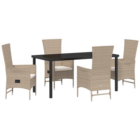 Set da pranzo giardino 5 pezzi con cuscini beige polirattan - Foto 1
