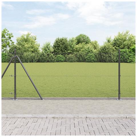 Recinzione in Rete Saldato con 13 Pali Flangiati Grigio 0.8x25 m Acciaio - Foto 2