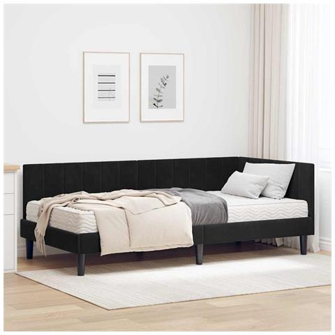 Cornice del letto ad angolo Nero 90 x 190 cm Velluto - Foto 2