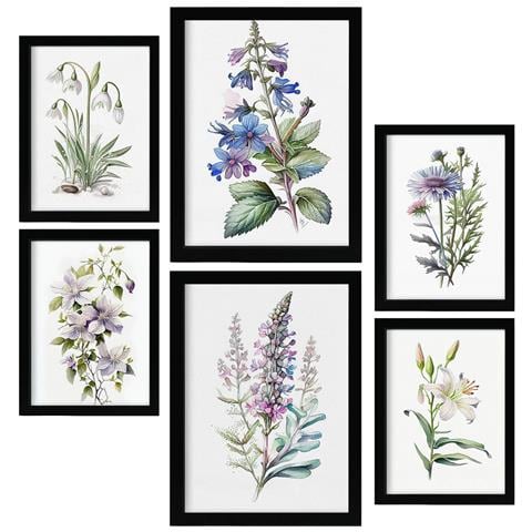 Set Di 6 Stampe Gigli Stampe Naturalistiche E Botaniche A Colori Con Motivi Floreali Su Sfondi Bianchi Puri Design D'interni A3 & A4 Cornice Nera - Foto 1