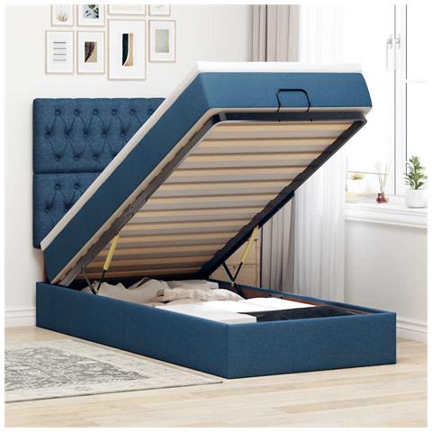 Struttura Letto Pouf con Materasso Blu 80x200 cm in Tessuto - Foto 2