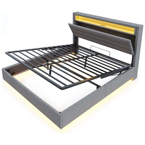 Letto Con Design Multifunzionale E Rivestimento In Lino - Foto 3