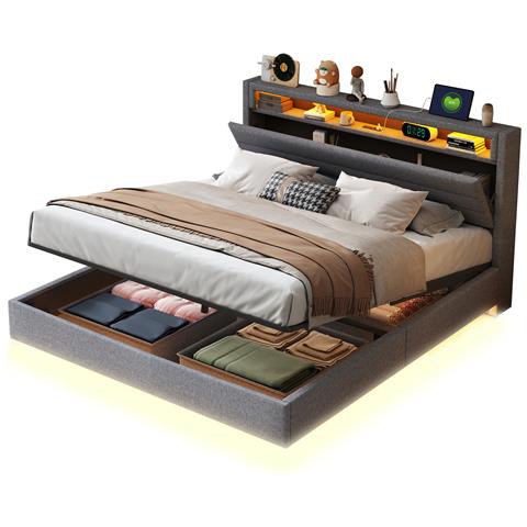 Letto Con Design Multifunzionale E Rivestimento In Lino - Foto 1