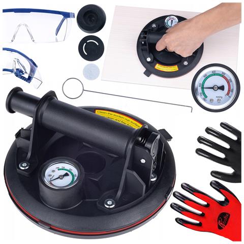 Ventosa A Vuoto Con Manometro - Capacità 200 Kg | Diametro 200 Mm, Materiale Abs | Set Con Guanti E Occhiali Protettivi - Foto 1