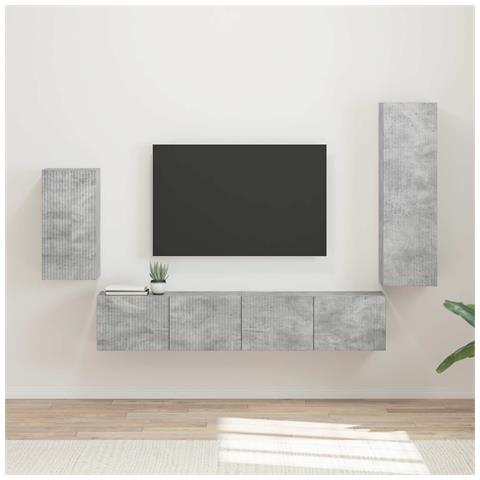 Set mobile TV 4 pcs Grigio cemento Legno multistrato - Foto 2