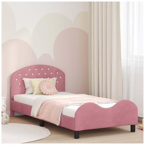 Struttura letto bambini con testata Rosa 90 x 200 cm Velluto - Foto 2