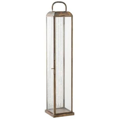Lanterna Alta Herslev In Vetro E Metallo Effetto Ottone Antico 12x12x60 Cm - Foto 2