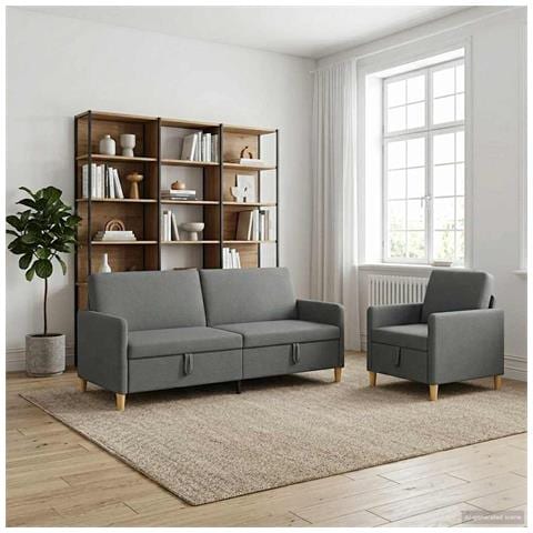 Set di Divani con Storage 2 pcs Grigio Scuro Poliestere - Foto 2