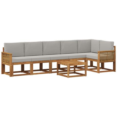 Set di divani da esterno 7 pcs Naturale e Grigio Chiaro - Foto 1