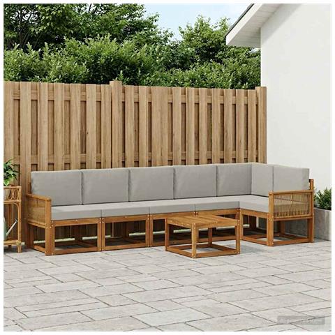 Set di divani da esterno 7 pcs Naturale e Grigio Chiaro - Foto 2
