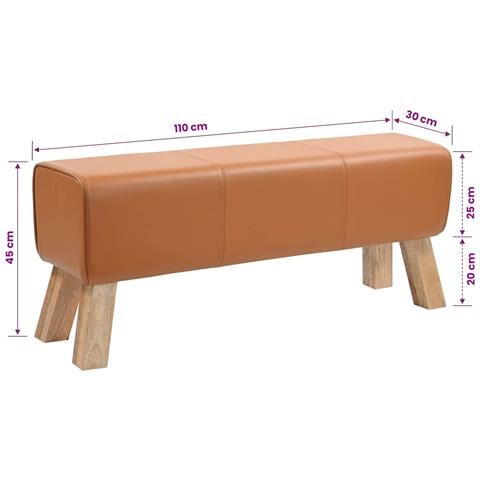 panchina 110 x 30 x 45 cm Pelle Vera Marrone - Foto 7
