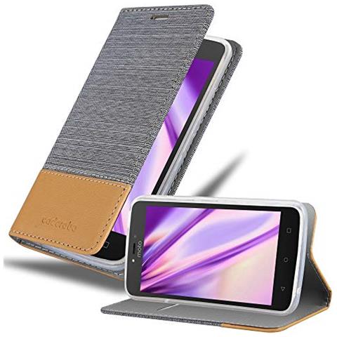 Custodia Compatibile Con Motorola Moto C Plus In Grigio Chiaro Marrone - Coperchio Protettiva Con Chiusura Magnetica, Funzione Stand E Tasca Per Le Carte - Foto 1