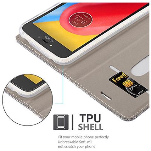 Custodia Compatibile Con Motorola Moto C Plus In Grigio Chiaro Marrone - Coperchio Protettiva Con Chiusura Magnetica, Funzione Stand E Tasca Per Le Carte - Foto 2