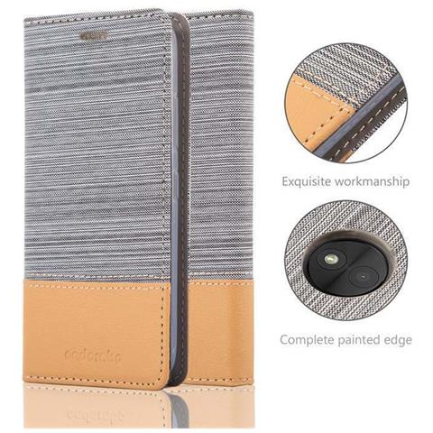 Custodia Compatibile Con Motorola Moto C Plus In Grigio Chiaro Marrone - Coperchio Protettiva Con Chiusura Magnetica, Funzione Stand E Tasca Per Le Carte - Foto 9