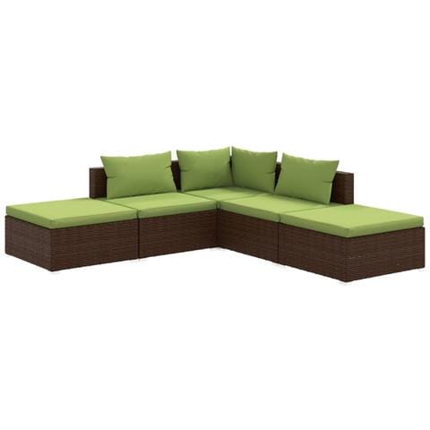 Set Divani da Giardino 5 pz con Cuscini in Polyrattan Marrone - Foto 1