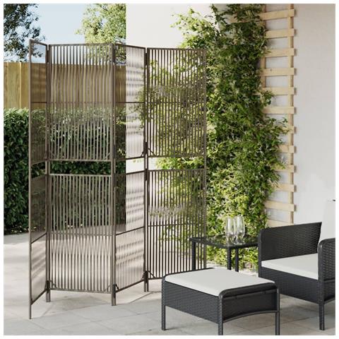 Divisorio per Ambienti a 4 Pannelli Grigio in Polyrattan - Foto 1