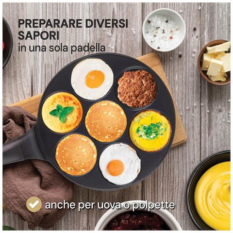 Padella per Pancakes Antiaderente con 7 Stampi | Diametro 26 cm | Ideale per tutti i Piani Cottura, Incluso Induzione | Manico Ergonomico Soft Touch | In Regalo Pinze da Cucina - Foto 8