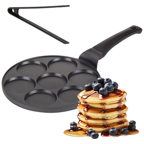 Padella per Pancakes Antiaderente con 7 Stampi | Diametro 26 cm | Ideale per tutti i Piani Cottura, Incluso Induzione | Manico Ergonomico Soft Touch | In Regalo Pinze da Cucina - Foto 1